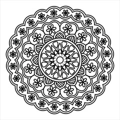 Black white round ethnic mandala vector illustration.