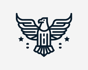 American Eagle Logo Design Icon. Silhouette Eagle Bird Vector Illustration. Black and White Eagle Bird Logo for T-Shirts and Branding.