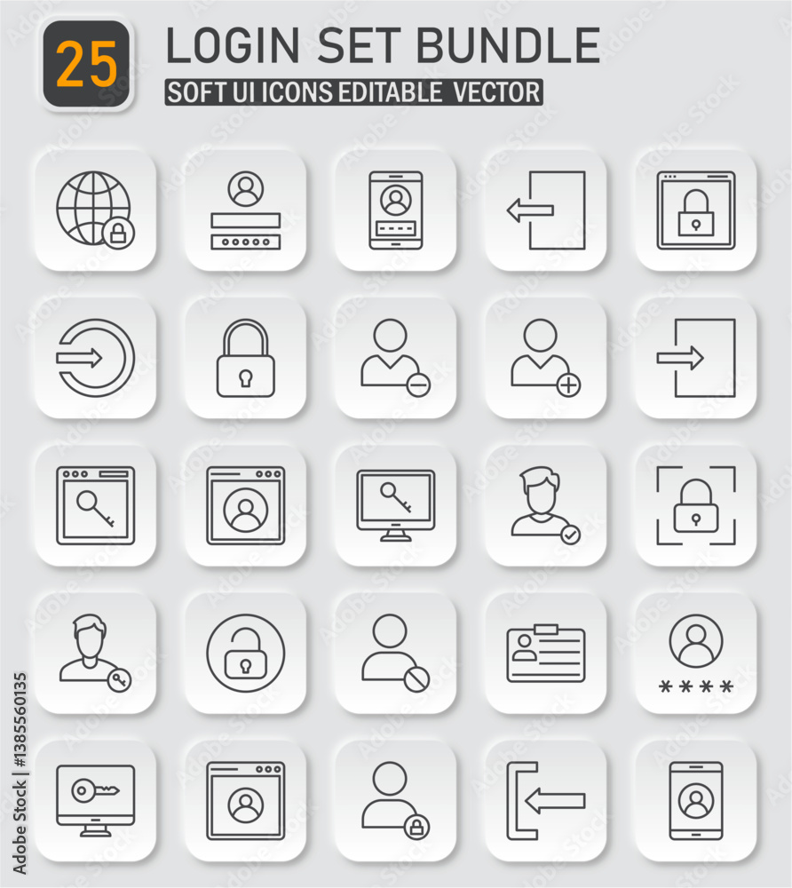 Poster essential login set bundle collection: modern user interface icons for secure access