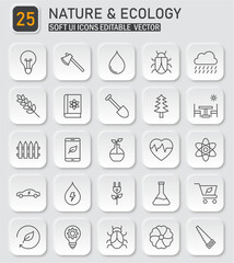 Nature and ecology soft ui icons collection, editable vector graphic asset