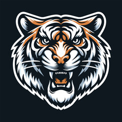 Obraz premium Fierce Tiger Head Vector Illustration with Aggressive Expression on Dark Background