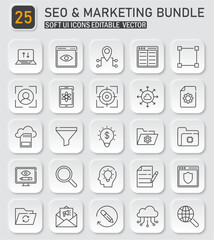 Fototapeta premium Comprehensive search engine optimization and marketing icon collection bundle