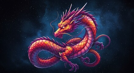 Fototapeta premium Crimson Nebula Dragon AI Generated