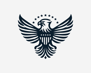 American Eagle Logo Design Icon. Silhouette Eagle Bird Vector Illustration. Black and White Eagle Bird Logo for T-Shirts and Branding.