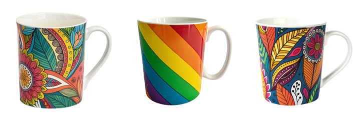 Set of A colorful mug isolated on a transparent background 