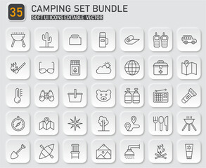 Soft UI Camping Set Bundle Editable Vector Icons for Outdoor Adventure