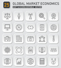 Neumorphic Global Market Economics Icons for Business and Financial Applications