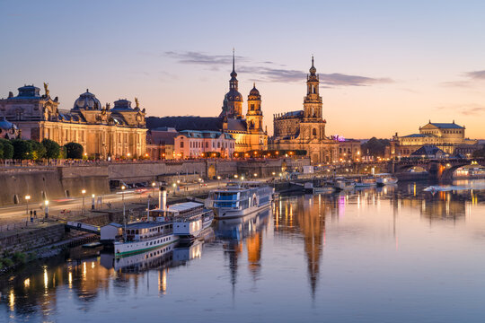 Dresden skyline at sunset, Saxony, Germany
