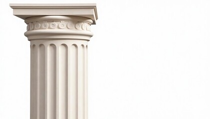Elegant Roman column detail against pure white backdrop, history, ancient