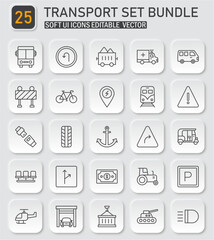Diverse Transportation Icons Set in Soft UI Style with Editable Vector Graphics