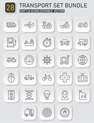Comprehensive transport and logistics icon set for interface design with soft UI elements