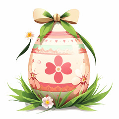 easter egg on grass with flowers