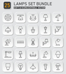 Elegant lamp icon collection offering a variety of lighting solutions editable vector