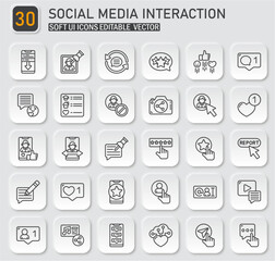 Diverse Collection of Social Media Engagement Icons in Soft UI Style