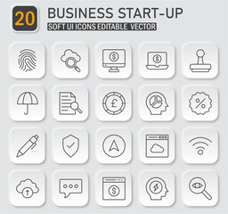 Business Startup Icon Collection: Soft UI Vector Icons for Web and Mobile Applications