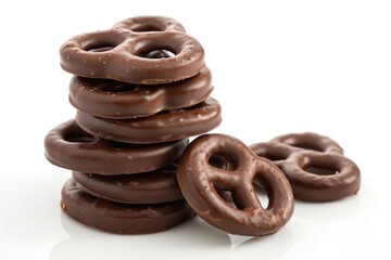 Chocolate Covered Pretzels Stacked on a Clean Surface Generative AI