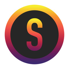 Abstract Capital Letter S Displaying a Vibrant Spectrum of Warm to Cool Gradient Colors Encased in a Smooth Dark Circular Frame