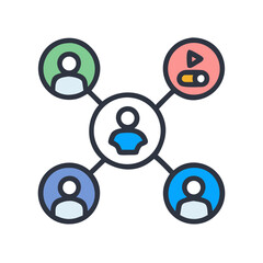 Social network connection and global business communication concept. Vector icon isolated on white background. social network icons, people network icons. Organization thin line icon set. Containing 
