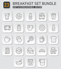 Soft UI Icons: Complete Breakfast Set Bundle Vector Collection Design