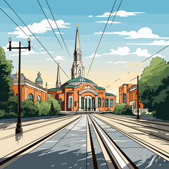 Obraz premium Union Station in Washington. Union Station hand-drawn comic illustration. Vector doodle style cartoon illustration