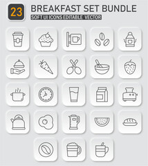 Elegant breakfast icon collection presenting diverse morning meal elements