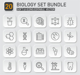 Complete Biology Icon Set in Neumorphic Style for Education and Research Projects