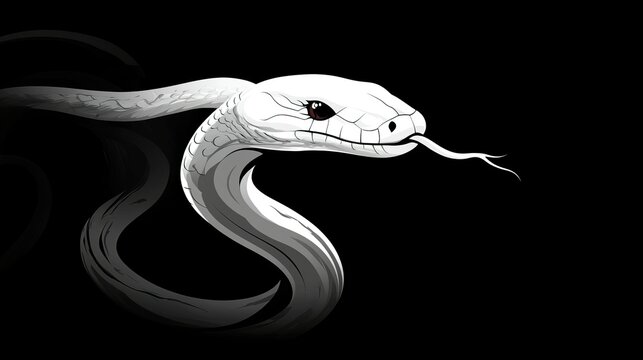 White snake on black background. Illustration AI
