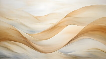 Obraz premium Minimalist Fluid Landscape in Soft Neutral Tones, modern abstract decor, fluid shapes artwork, abstract desert feel, organic wave form, warm earth tones
