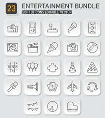 Fototapeta premium Entertainment bundle soft ui icons collection vector design elements neumorphism