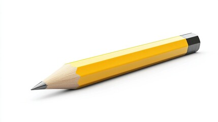 A sharpened yellow pencil, angled and isolated on a white background, perfect for school or office use in artwork, drawing, and writing. Stationery isolated on white. Photo realistic photo.