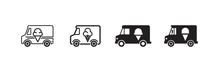 Ice Cream Truck Icon Set Black and White Food Vehicle Vector