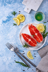 Raw uncooked salmon with rosemary