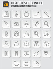 Complete health and wellness icon set for medical designs and applications