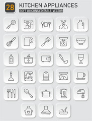 Elegant soft ui kitchen appliances icons collection, vector outline elements design