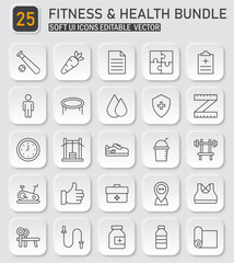 Fitness and health bundle icon collection showcasing wellness and healthy living