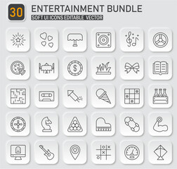 Diverse Entertainment Icons Bundle with Soft UI Style and Editable Vectors
