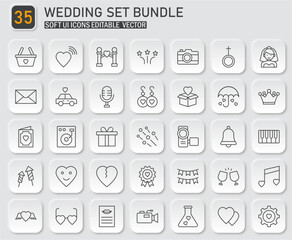 Diverse wedding icon set with soft UI styling, suitable for various applications