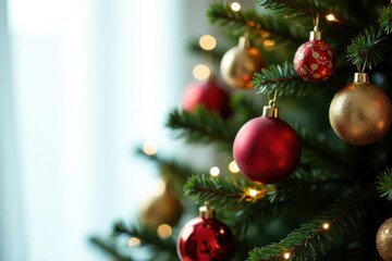 Fototapeta premium Christmas tree with sparkly ornaments and twinkling lights, Sparkle, Ornaments