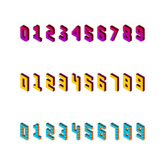 Vibrant digit vector set in isometric projection. Cubic numbers.