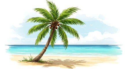 Fototapeta premium Coastal Breeze, Watercolor Dreams AI Generated