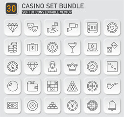 Casino Game Icons Collection: Gambling, Entertainment and Leisure Elements Vector