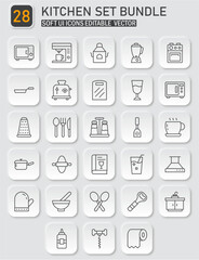 Comprehensive kitchen utensils and appliance icon set for culinary design projects