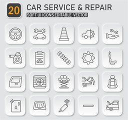 Comprehensive Collection of Soft UI Car Service and Repair Icons for Web Design