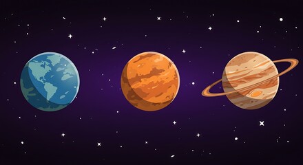 Naklejka premium Cosmic Trio: Earth, Mars, and Saturn's Embrace AI Generated