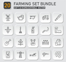 Farming and Agriculture Soft UI Vector Icon Set with Editable Stroke Style Bundle