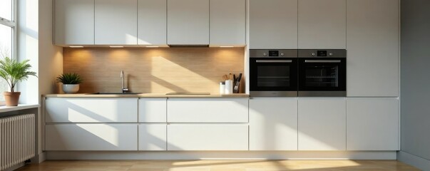 Fototapeta premium Space-saving built-in microwave and oven units, modern, gadgetry, furniture