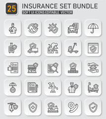 Comprehensive insurance vector icon collection illustrating diverse coverage options