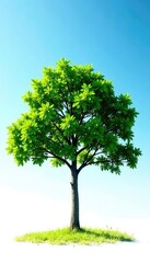 Obraz premium Tree isolated on white background against clear blue sky, nature, serene