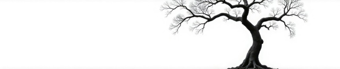 Tree with gnarled branches against white background, tranquility, solitude, emptiness