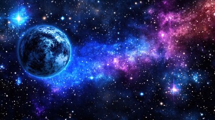 Cosmic Blue Planet in Nebula